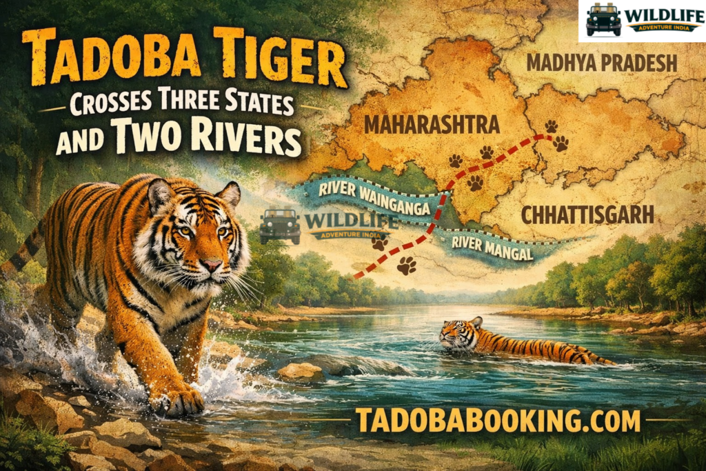 Tadoba Tiger Crosses Three States and Two Rivers