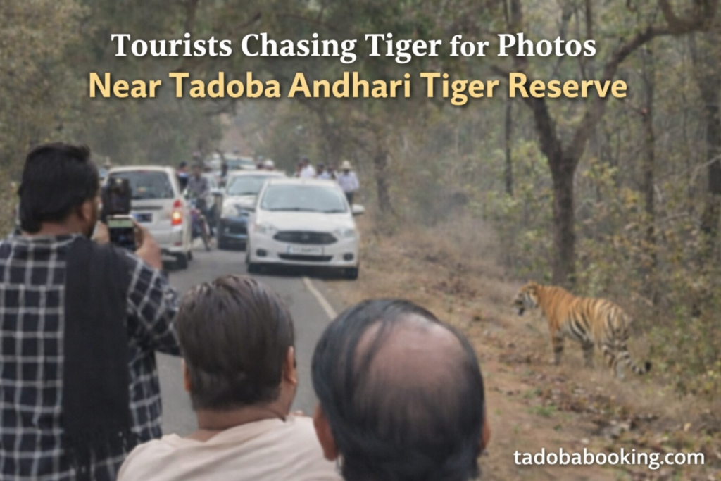 Tourists Chasing Tiger for Photos Near Tadoba Andhari Tiger Reserve