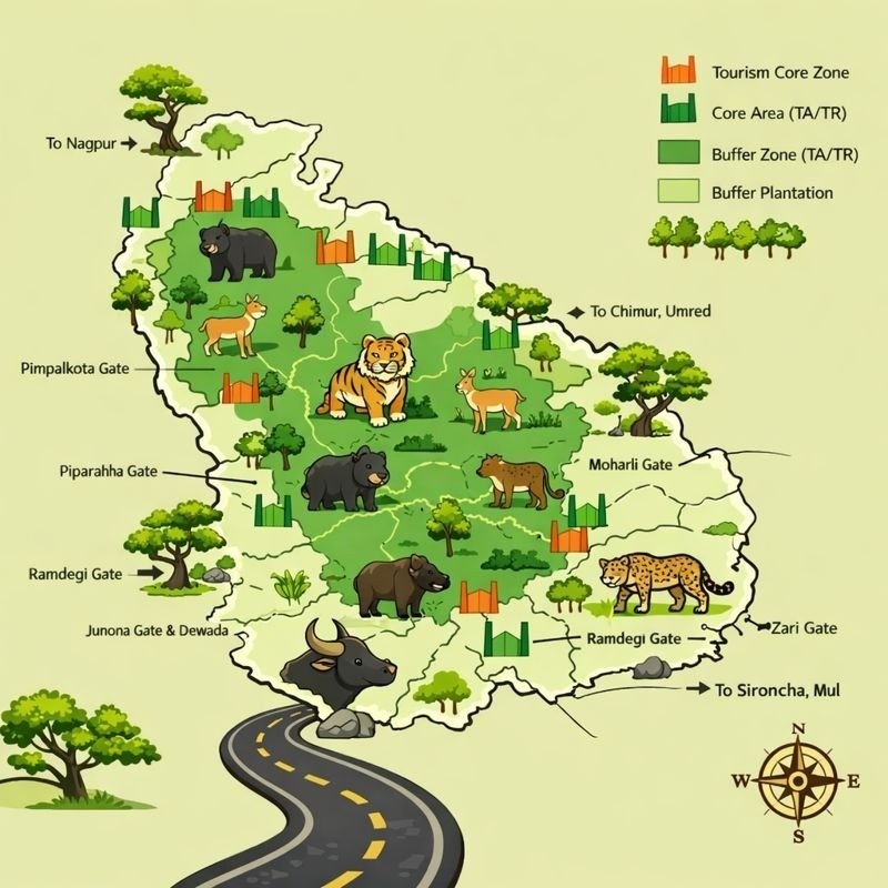 Tadoba Map Safari Zones, Gates